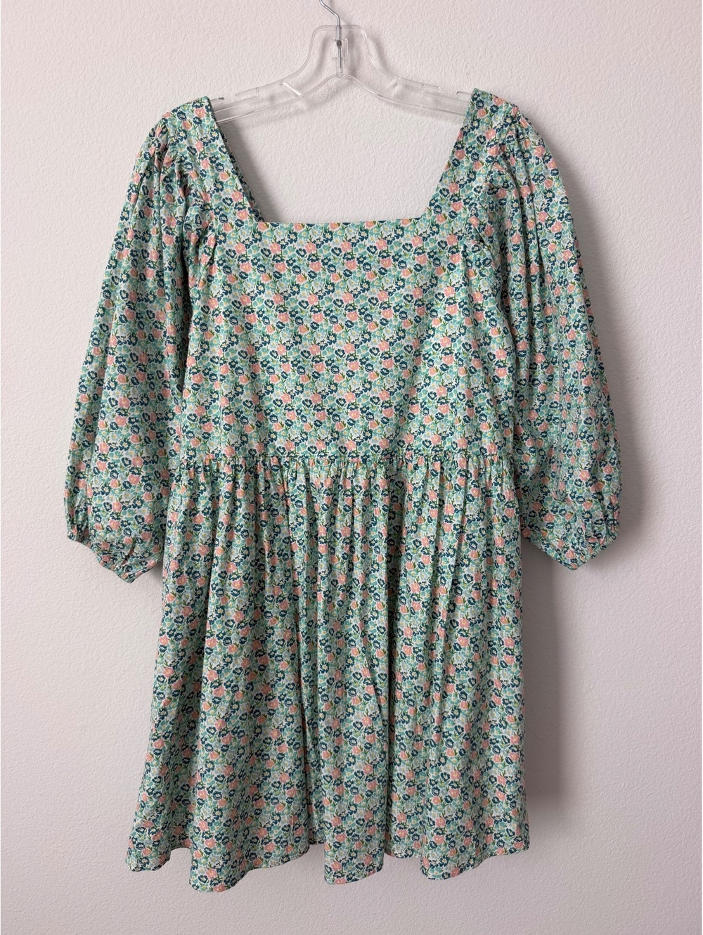 STORIA Puff 3/4 Sleeve Square Neck Colorful Floral Mini Dress Women's Size S